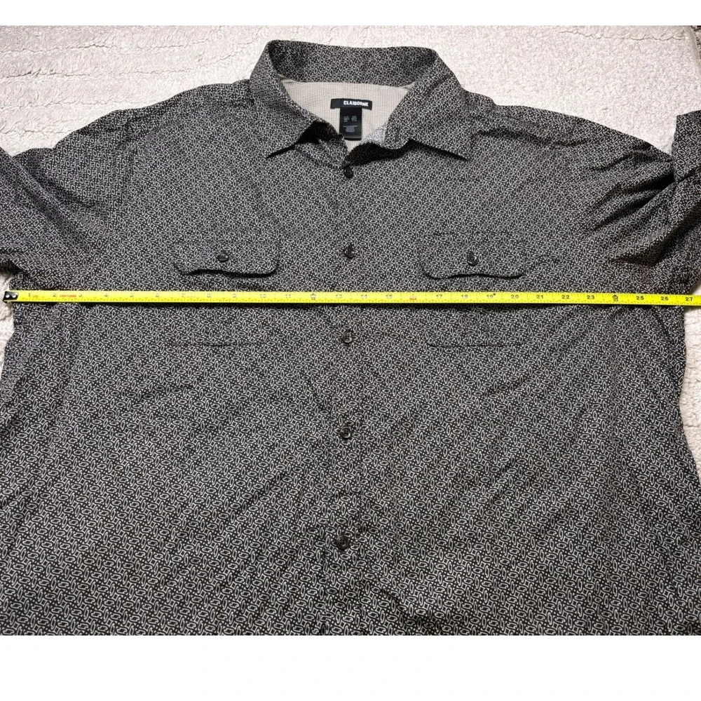 Claiborne Button Down‎ Shirt Mens XXL Black White Geo Print Short Sleeve Pockets